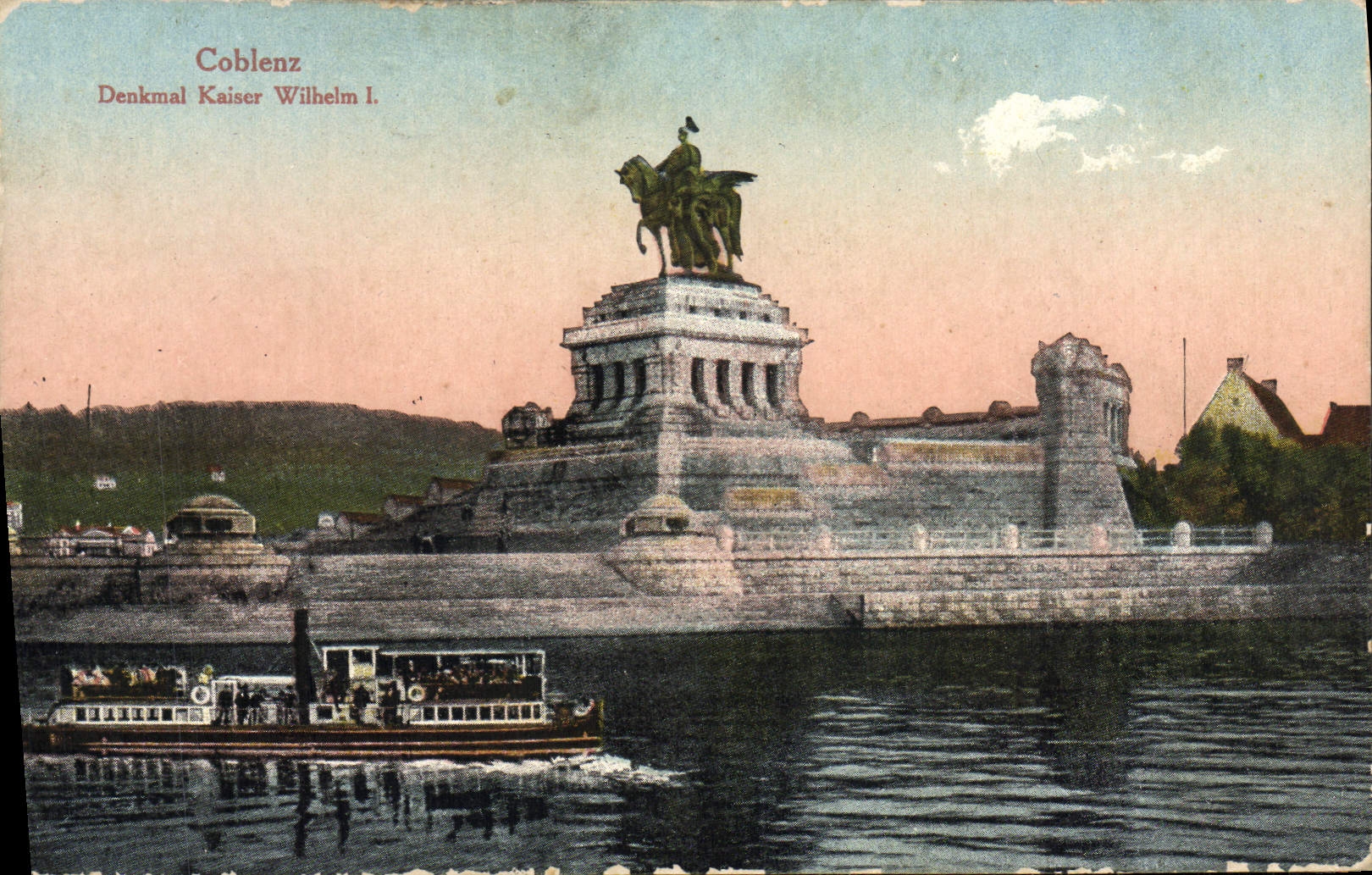 CPA Coblenz Denkmal Kaiser Wilhem I Bateau