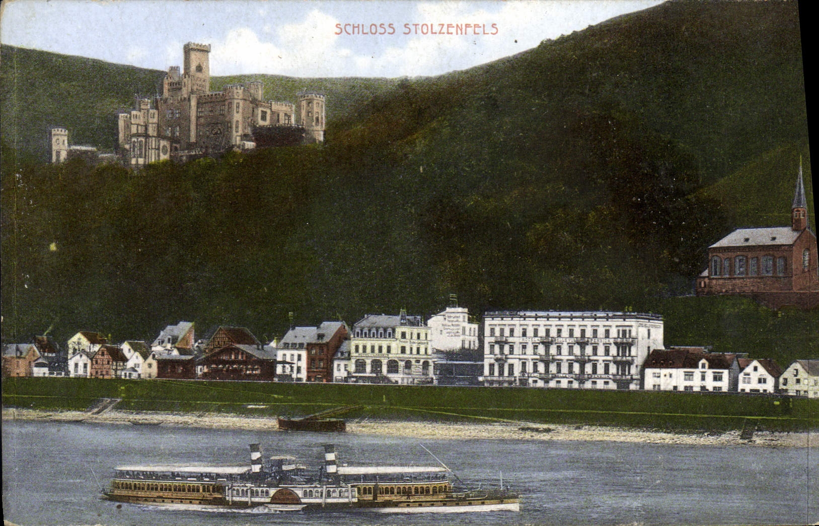 VINTAGE POSTCARD Schloss Stolzenfels Boat