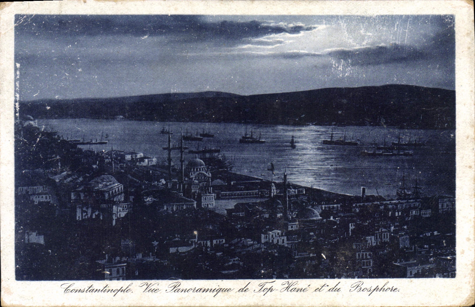 Opinión panorámica de Constantinople de la POSTAL de la VENDIMIA de la señal Hane y el Bosphorus
