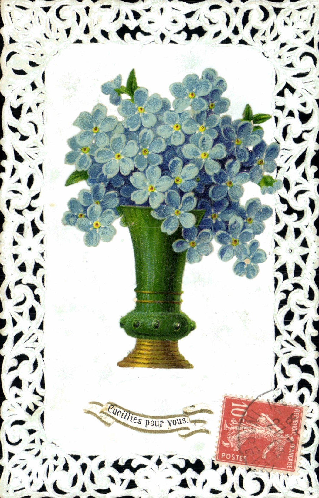 CPA Fantaisie Brodee Fleurs 