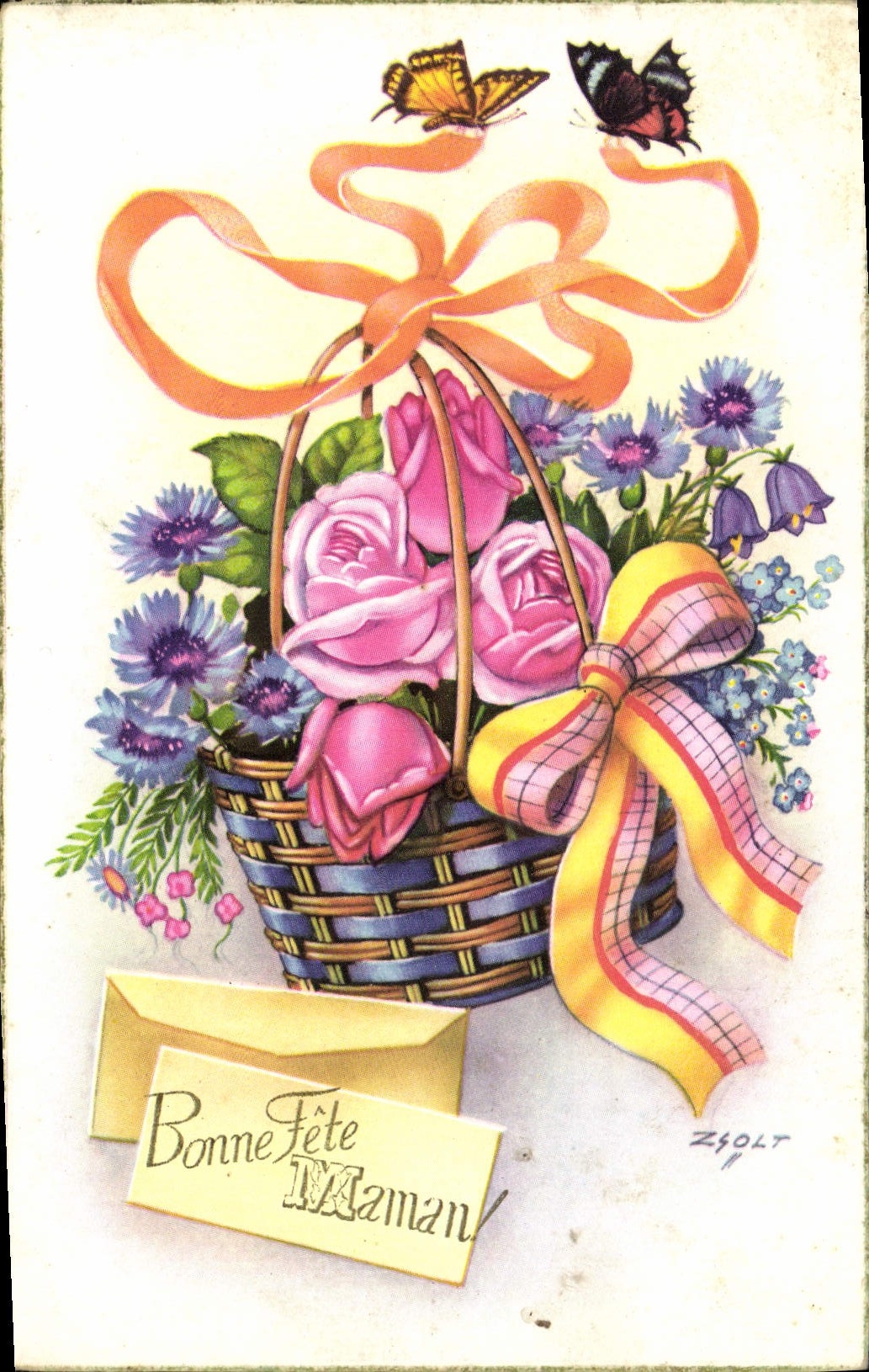 CPA Fantaisie fleurs Papillon Papillons