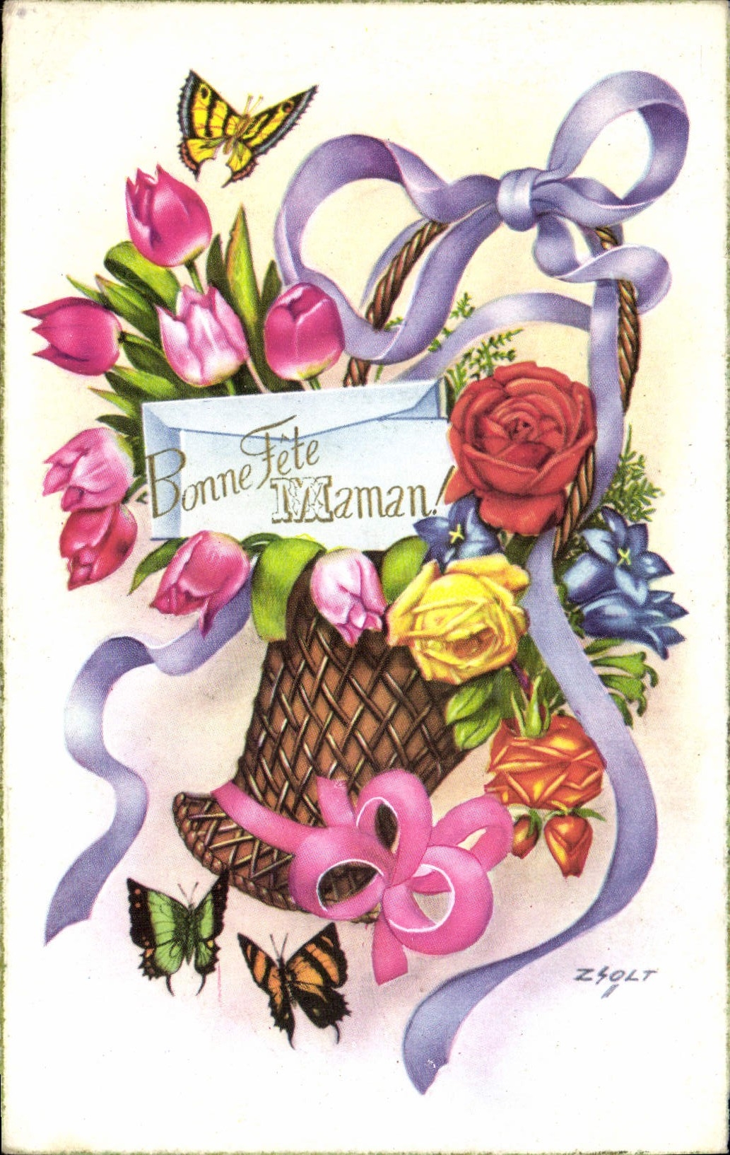 CPA Fantaisie fleurs Papillon Papillons