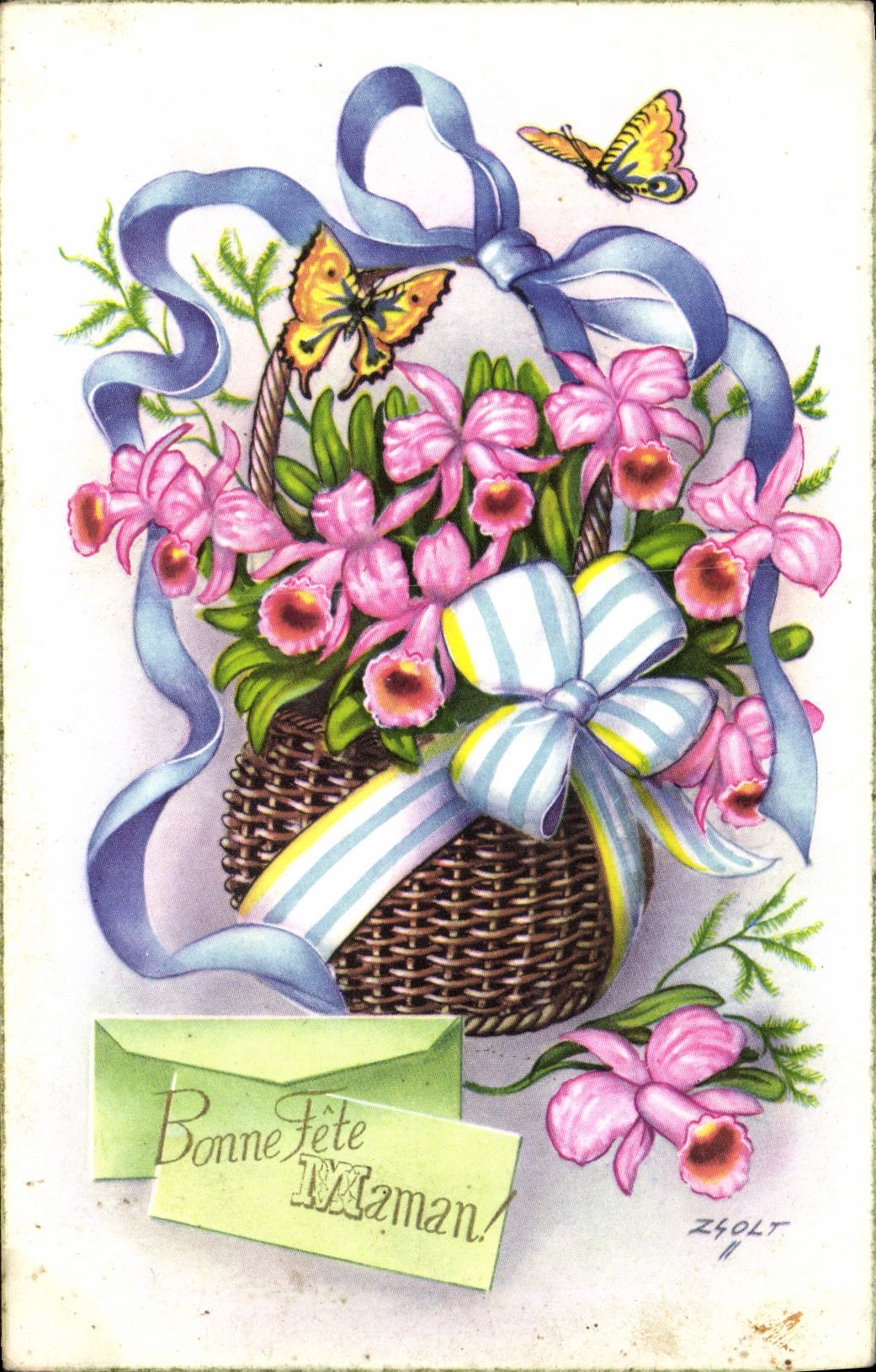 CPA Fantaisie fleurs Papillon Papillons