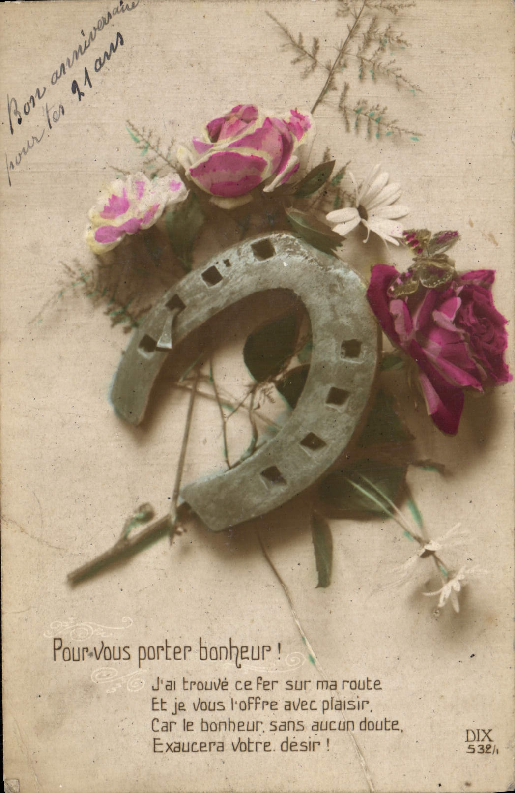 CPA Fantaisie Fleurs Fer a cheval