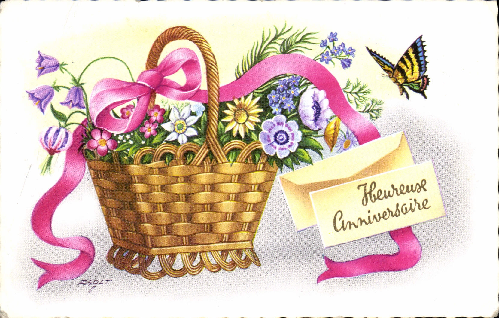 CPM Fantaisie Fleurs Papillon 