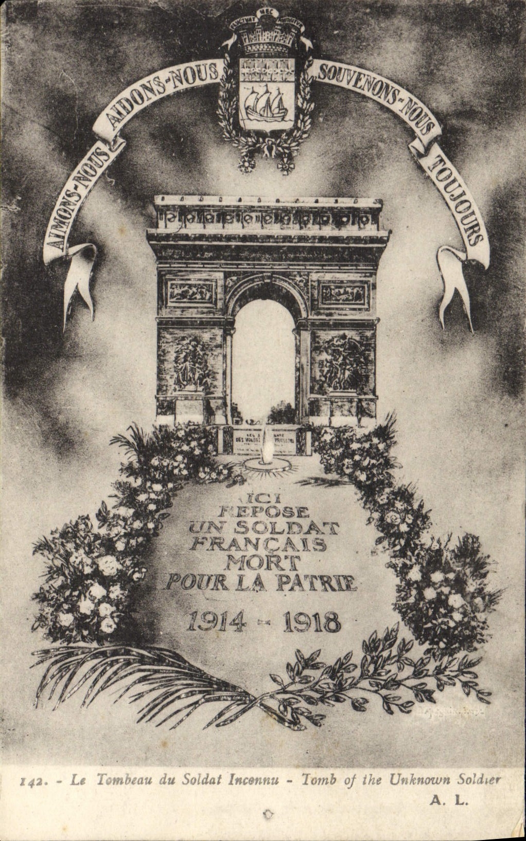 POSTAL París de la VENDIMIA la tumba del soldado desconocido Arc de Triomphe Militaria