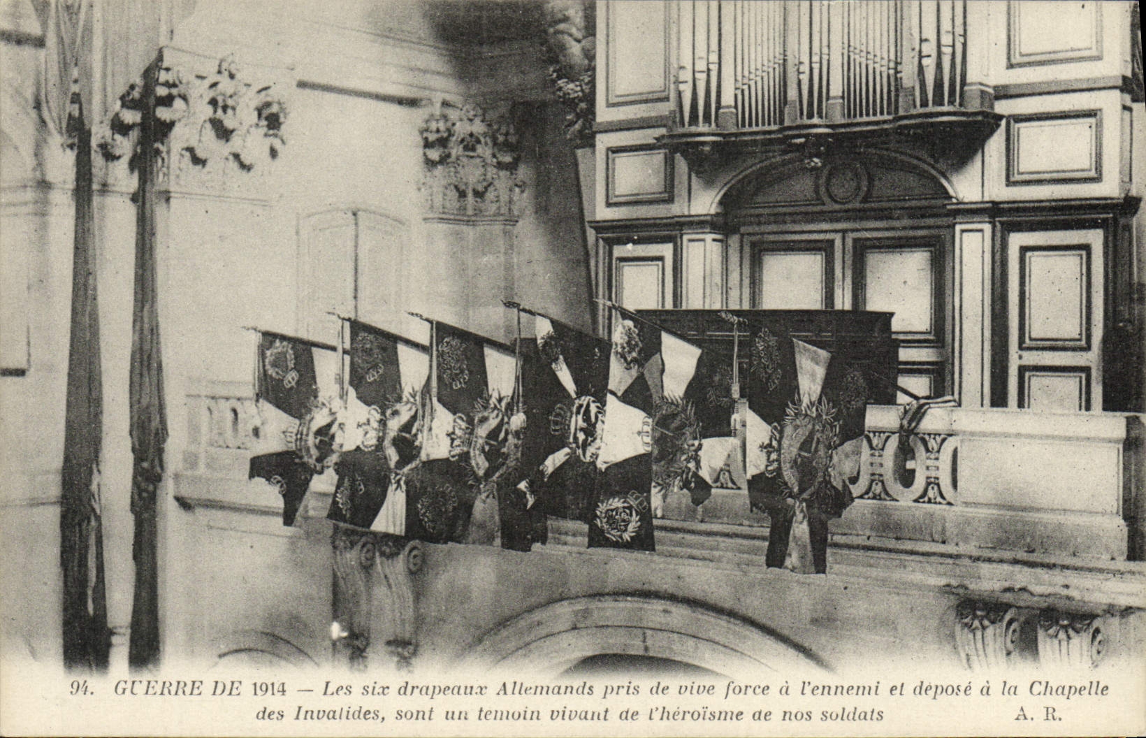 VINTAGE POSTCARD six German flags Vault of the Invalids Militaria Paris