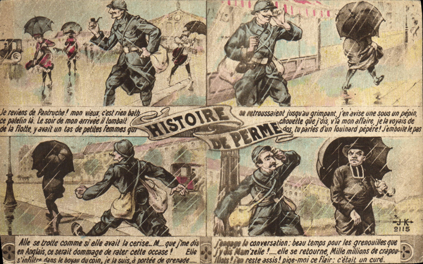 VINTAGE POSTCARD Fantasy History of Militaria Leave