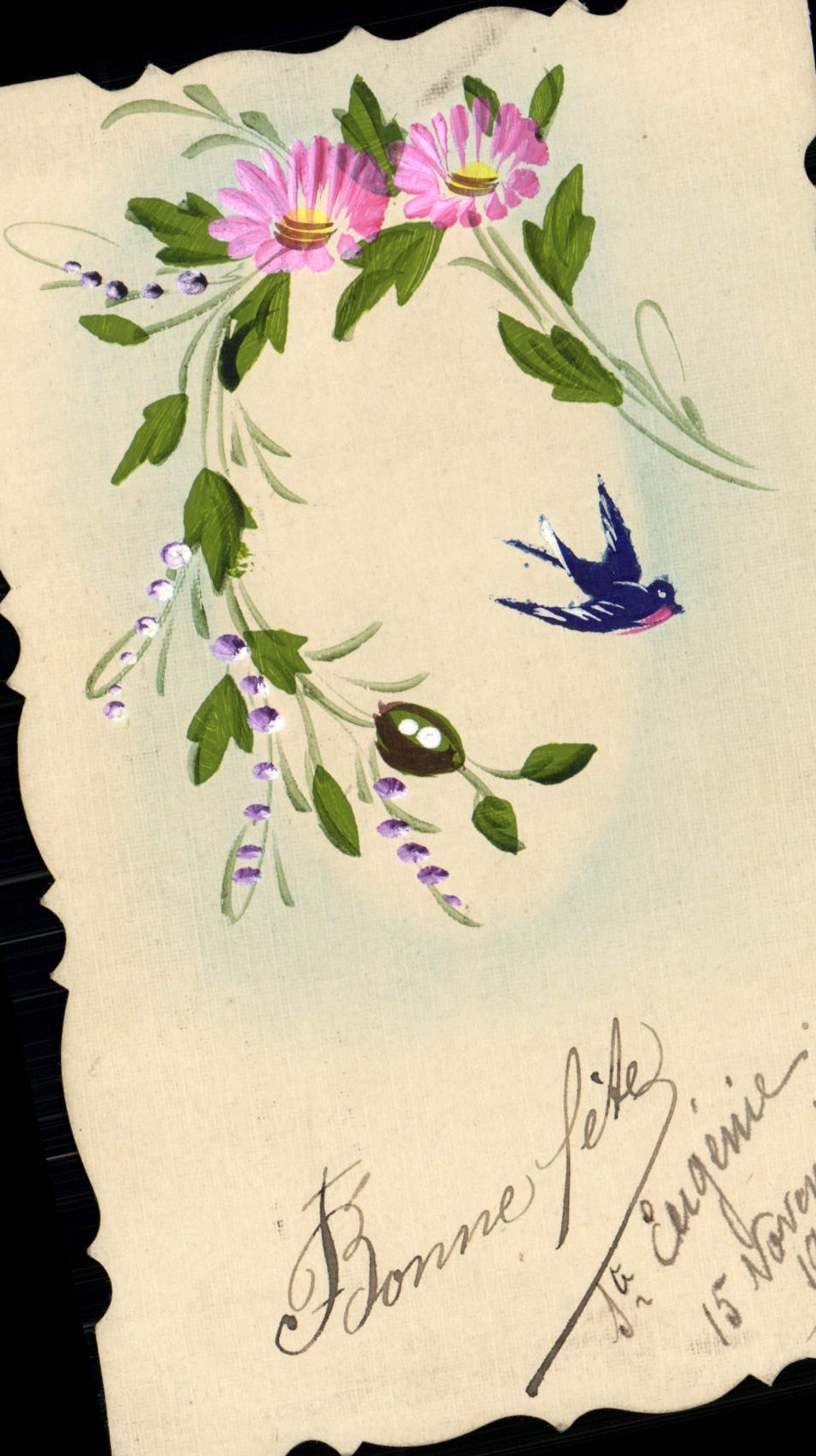 CPA Fantaisie Fleurs Oiseau