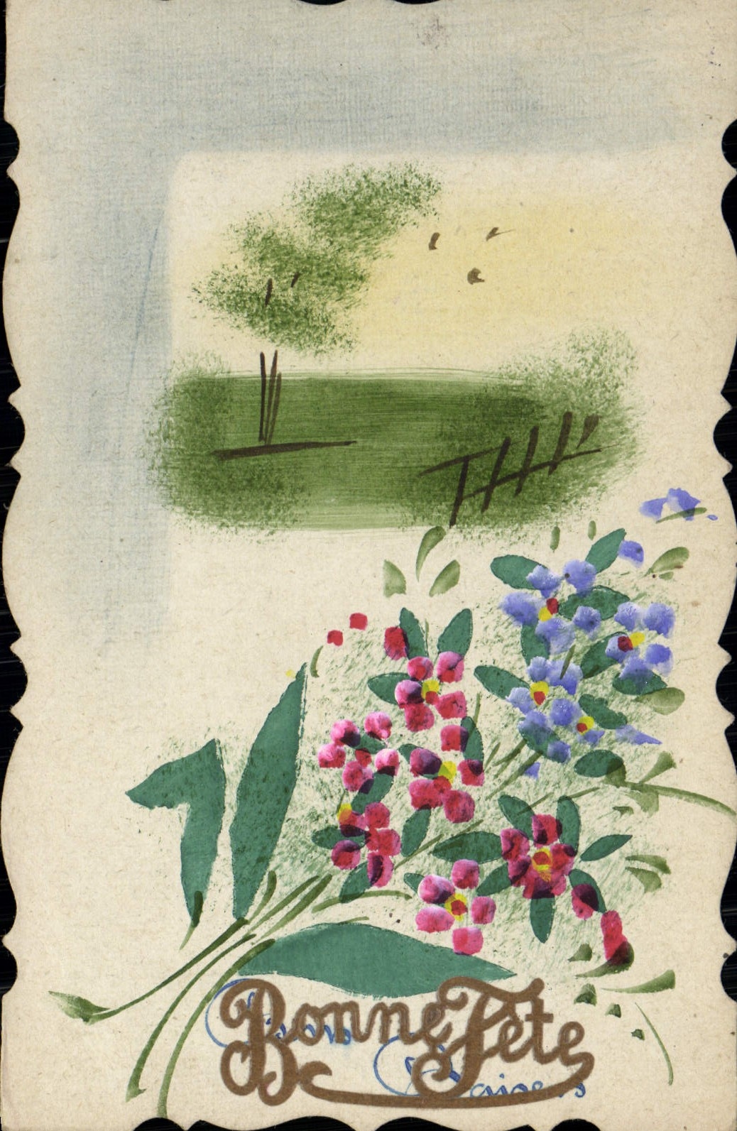 CPA Fantaisie Fleurs (dessin a la main)