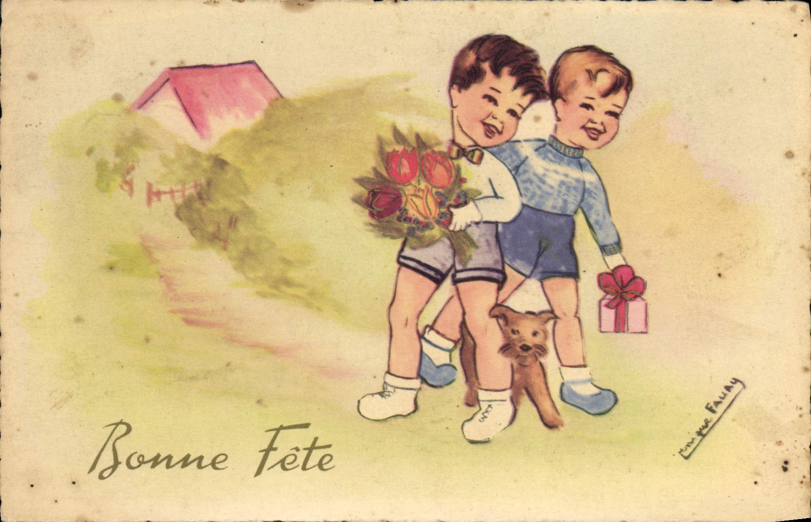 CPA Fantaisie Enfants Chien 