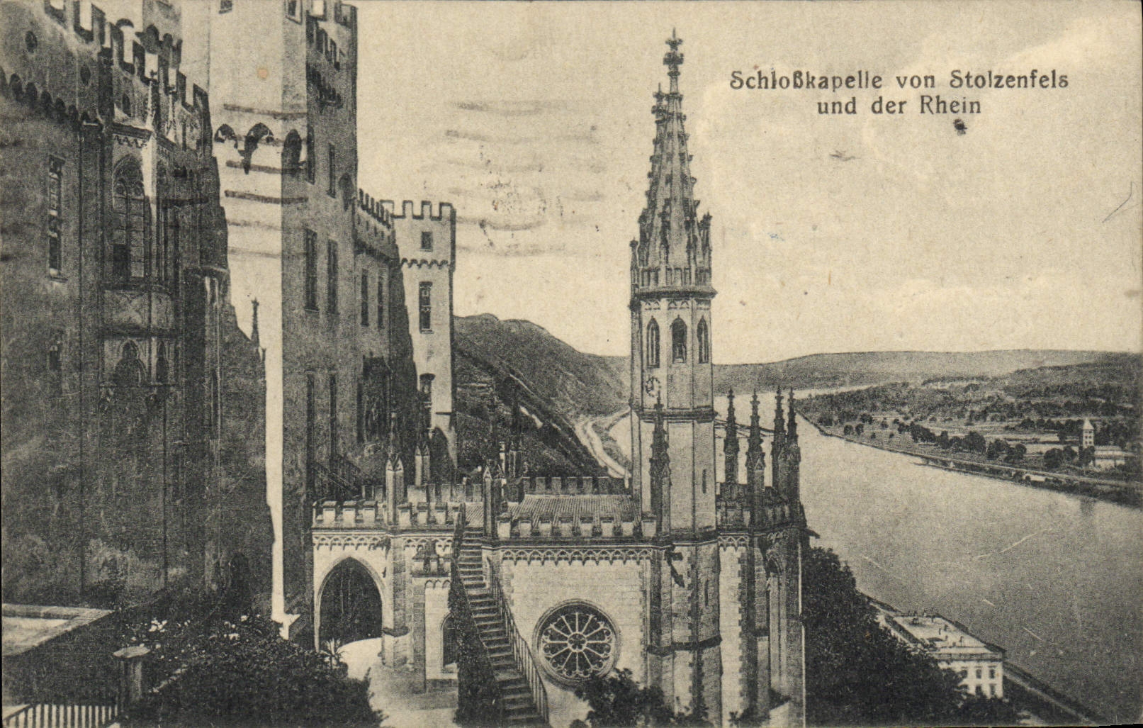VINTAGE POSTCARD Schlosskapelle von Stolzenfels und der Rhein