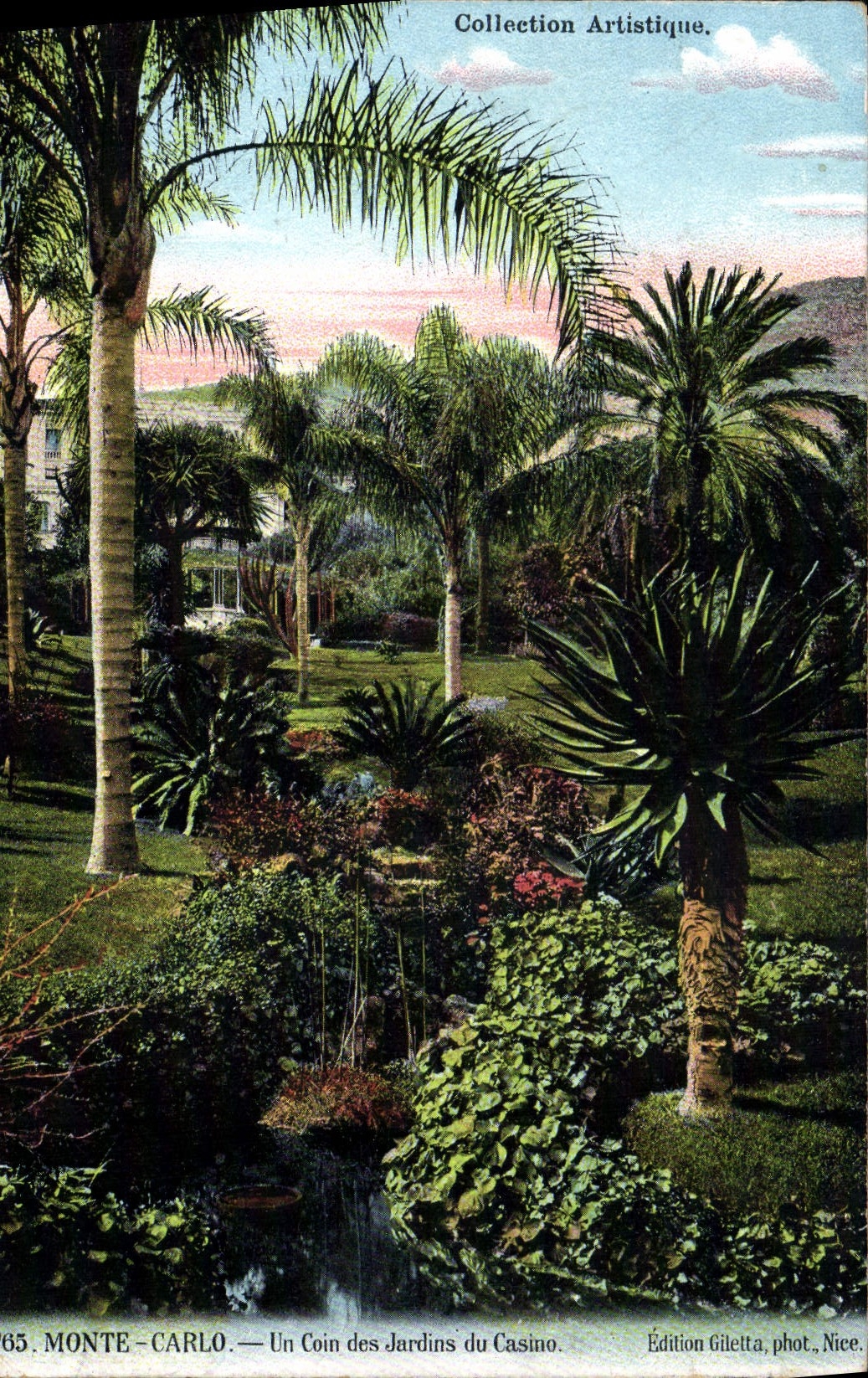 POSTAL Monte Carlo de la VENDIMIA una esquina de los jardines del casino