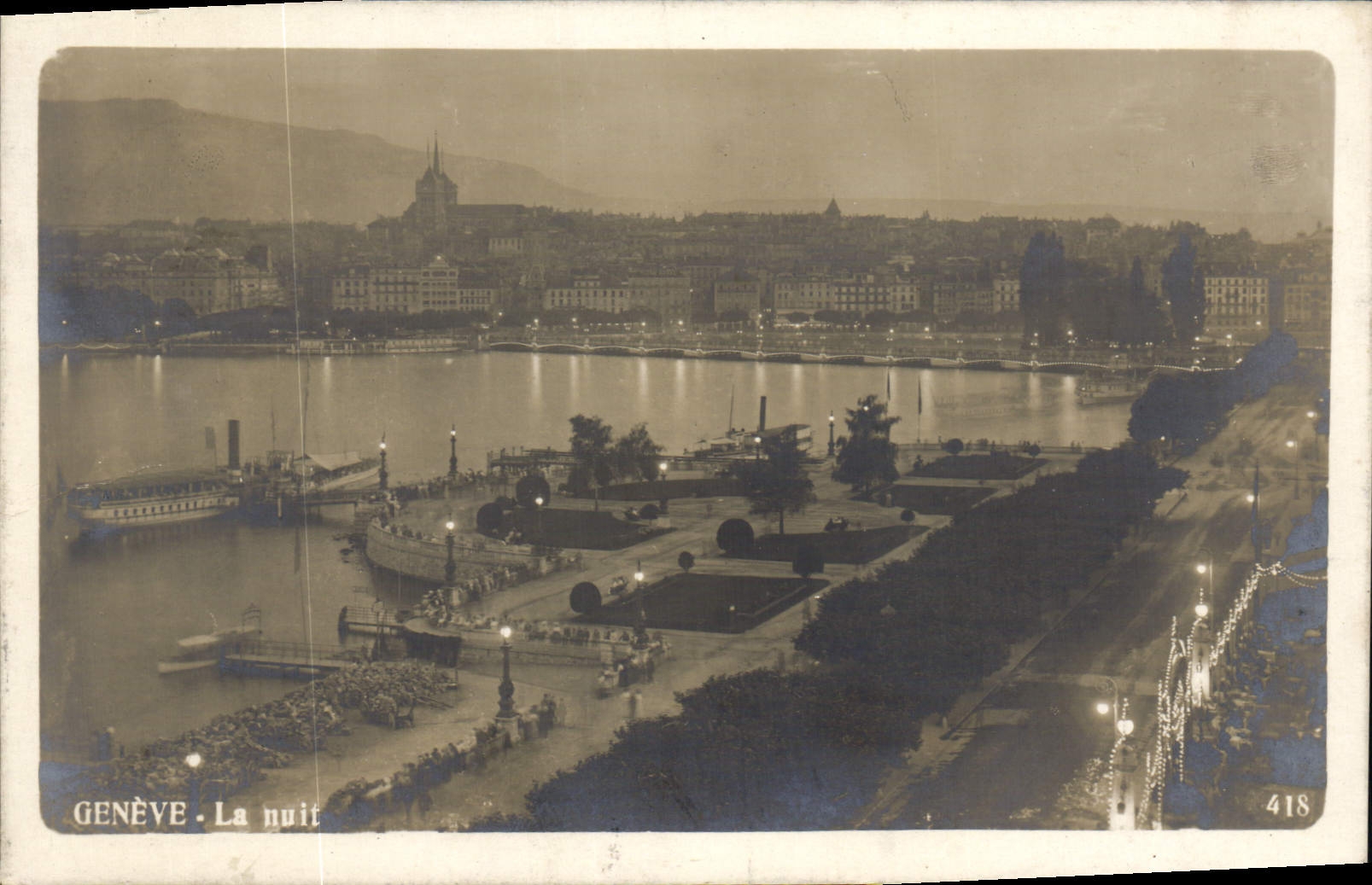 VINTAGE POSTCARD Geneva the night