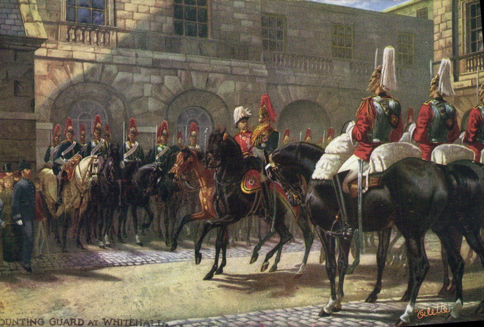 VINTAGE POSTCARD Mounting Guard At Whitehall Militaria Horse