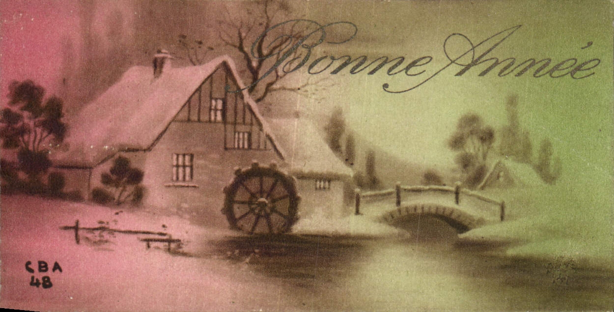CPA Fantaisie Bonne annee Moulin a eau