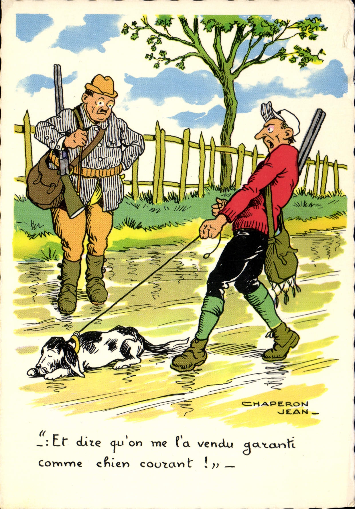 MODERN CARD Chasseur Drives out Dog Jean Chepron