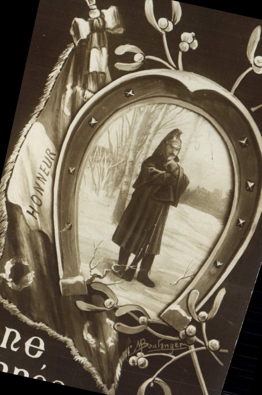 VINTAGE POSTCARD Fantaisie Soldier Militaria Horseshoe