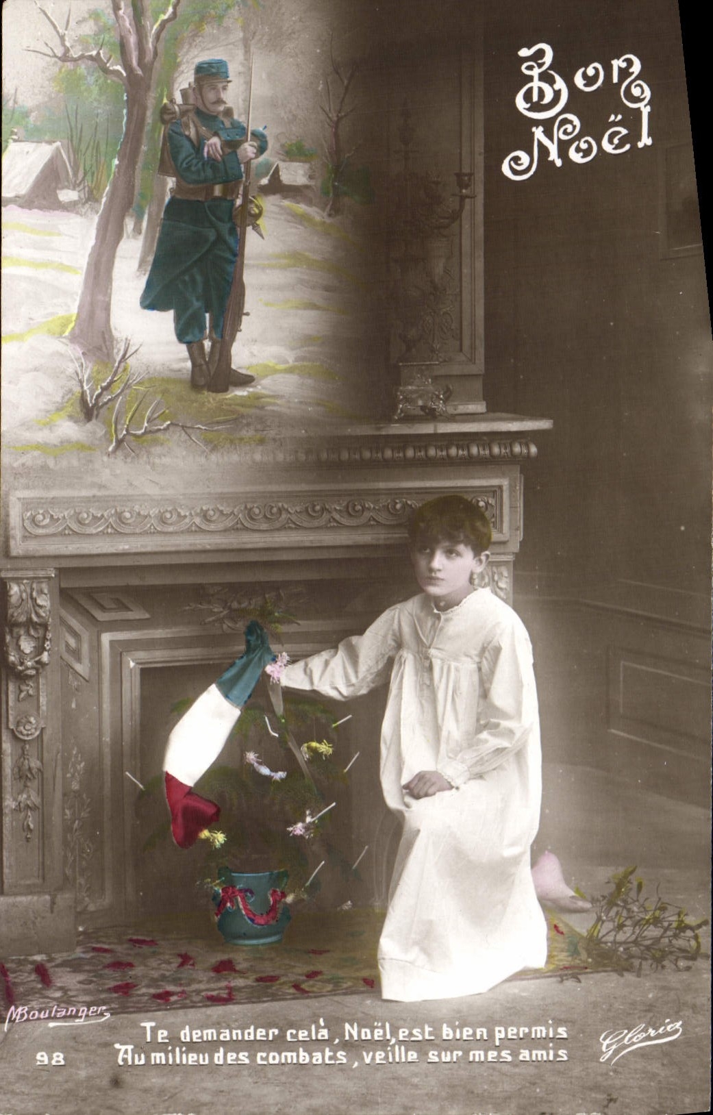 VINTAGE POSTCARD Fantasy Child Merry Christmas Militaria Soldier
