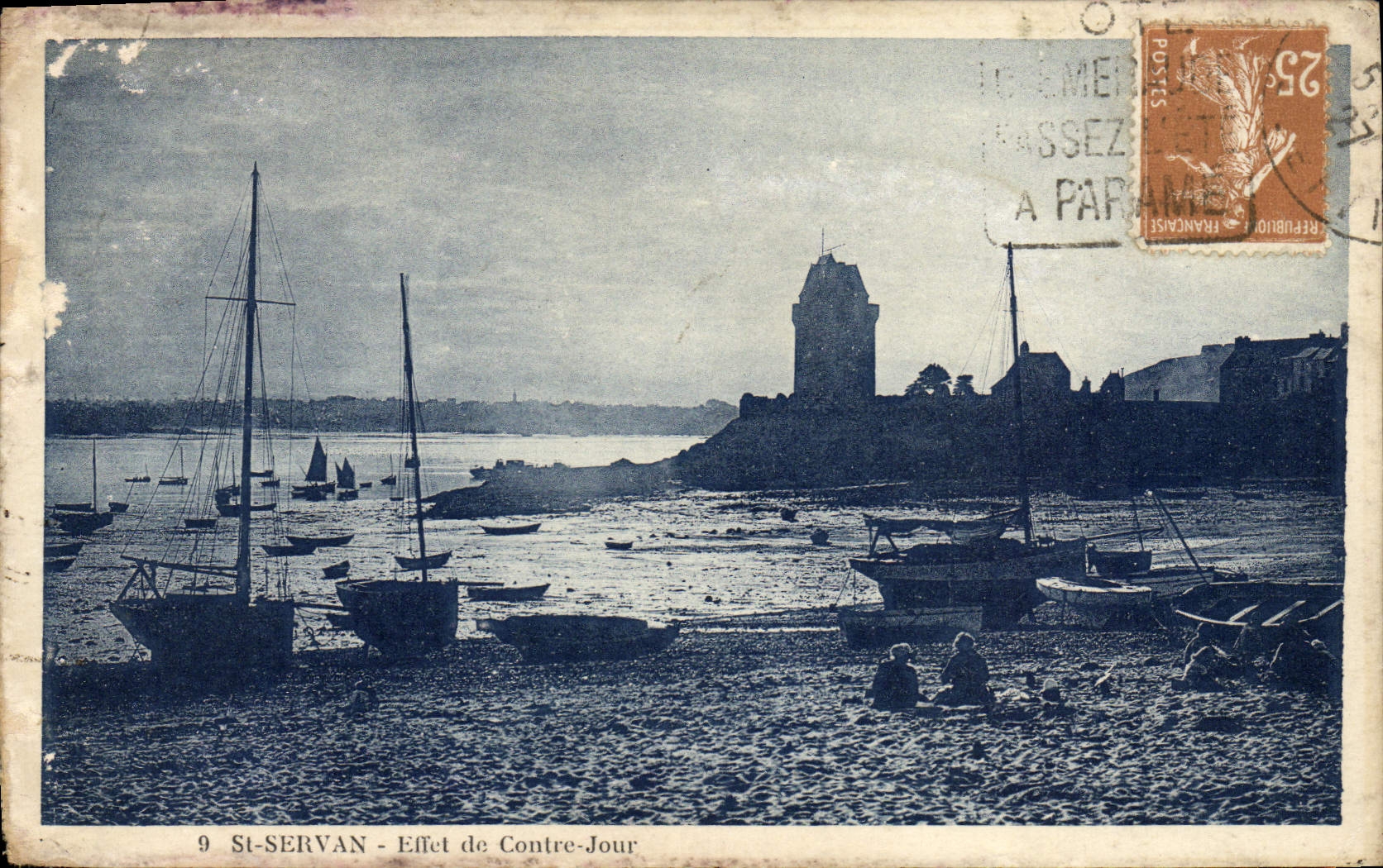 CPA St Servan Effet de Contre Jour Bateaux
