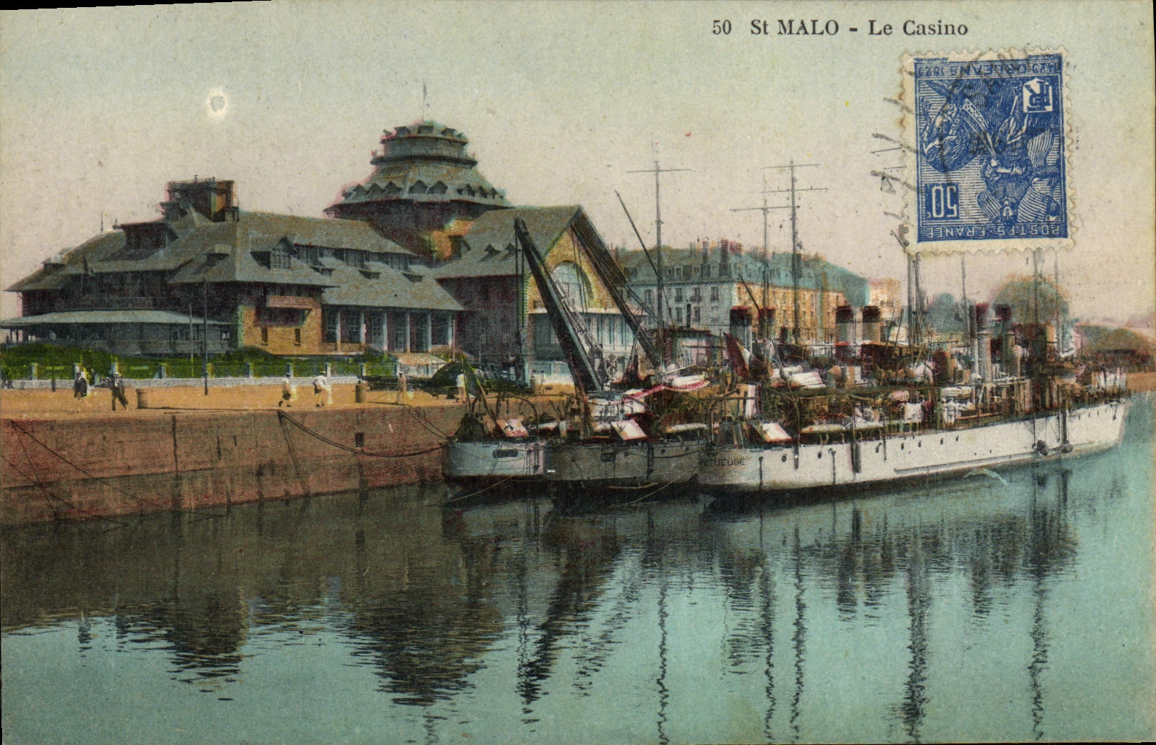 VINTAGE POSTCARD St Malo the Casino Boats
