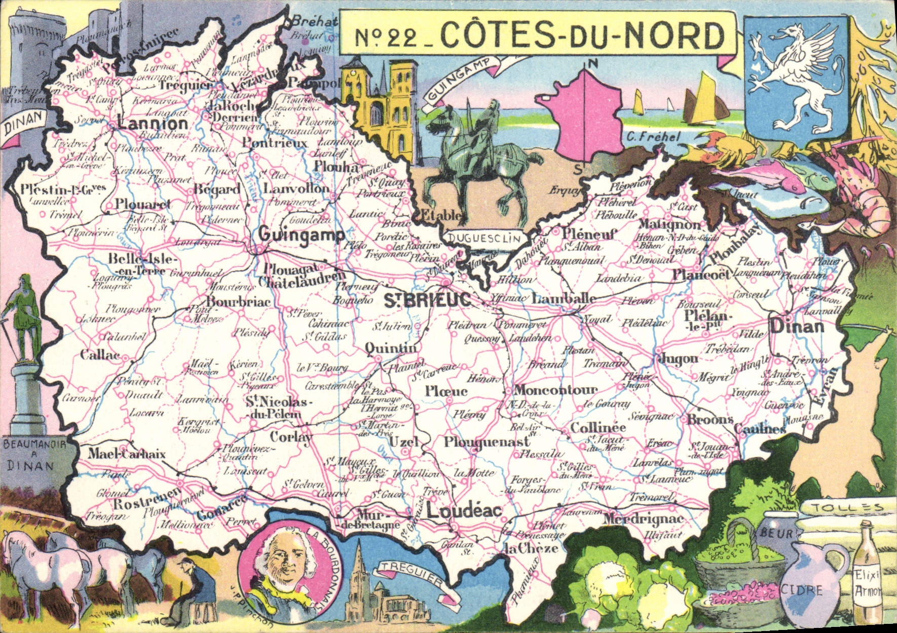 CPM Carte Cotes du Nord St Brieux Guingamp Dinan Publicite Fluxine