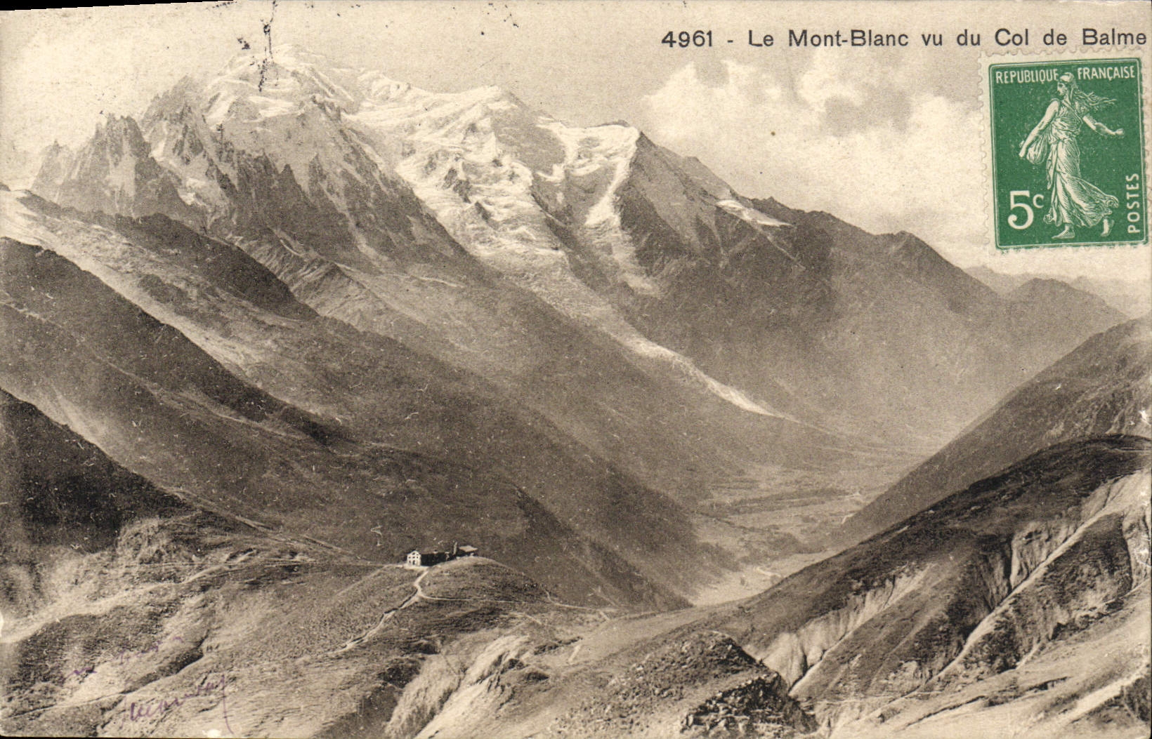 POSTAL Mont Blanc de la VENDIMIA que considera el collar de Balme