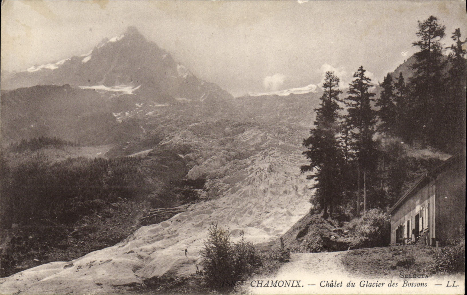 El chalet de Chamonix de la POSTAL de la VENDIMIA del glaciar del nos dejó trabajar