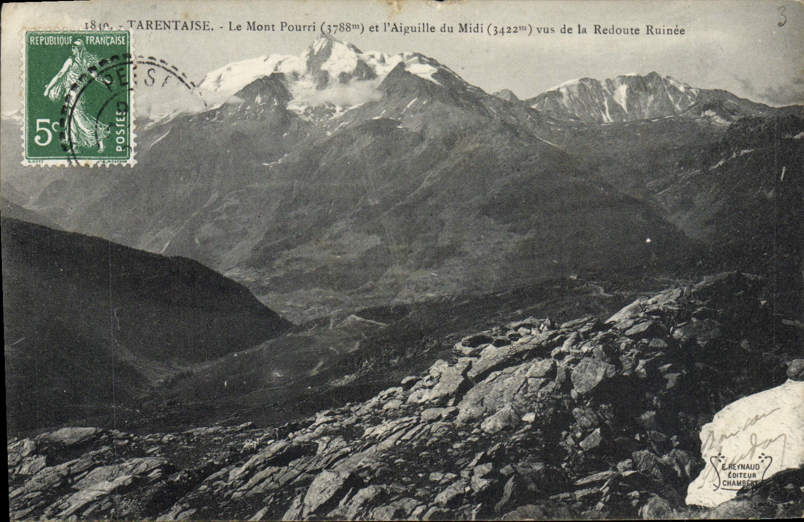 CPA Tarentaise Le Mont Pourri et l'Aigille du Midi vue de la Redoute Ruinee