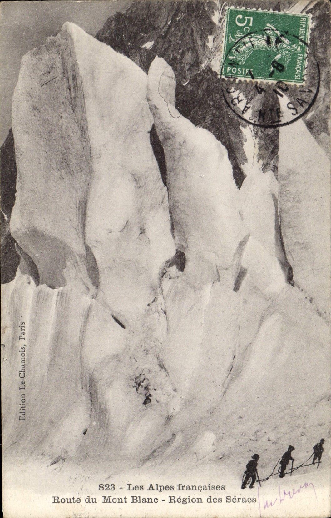 POSTAL de la VENDIMIA el camino francés de las montan@as del área de Mont Blanc del alpinismo de Seracs