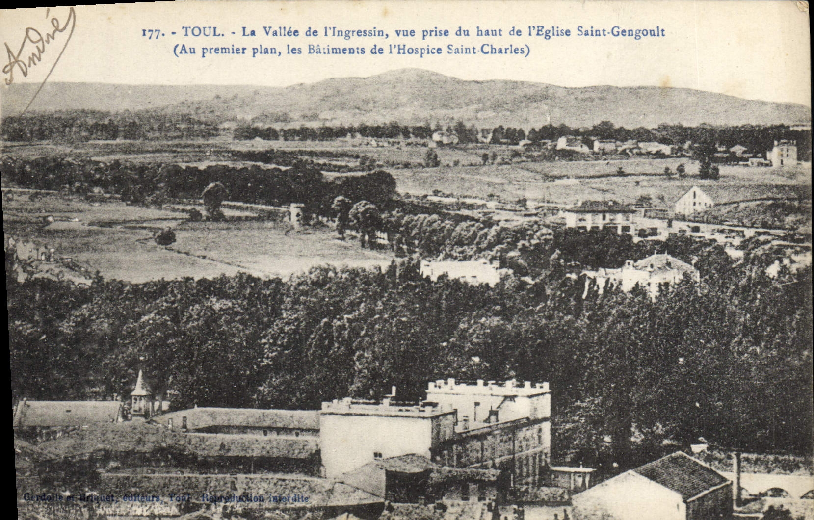 VINTAGE POSTCARD Toul the Valley of the lngressin Seen from Holy top of the church Gengoult Holy Old people's home Charles