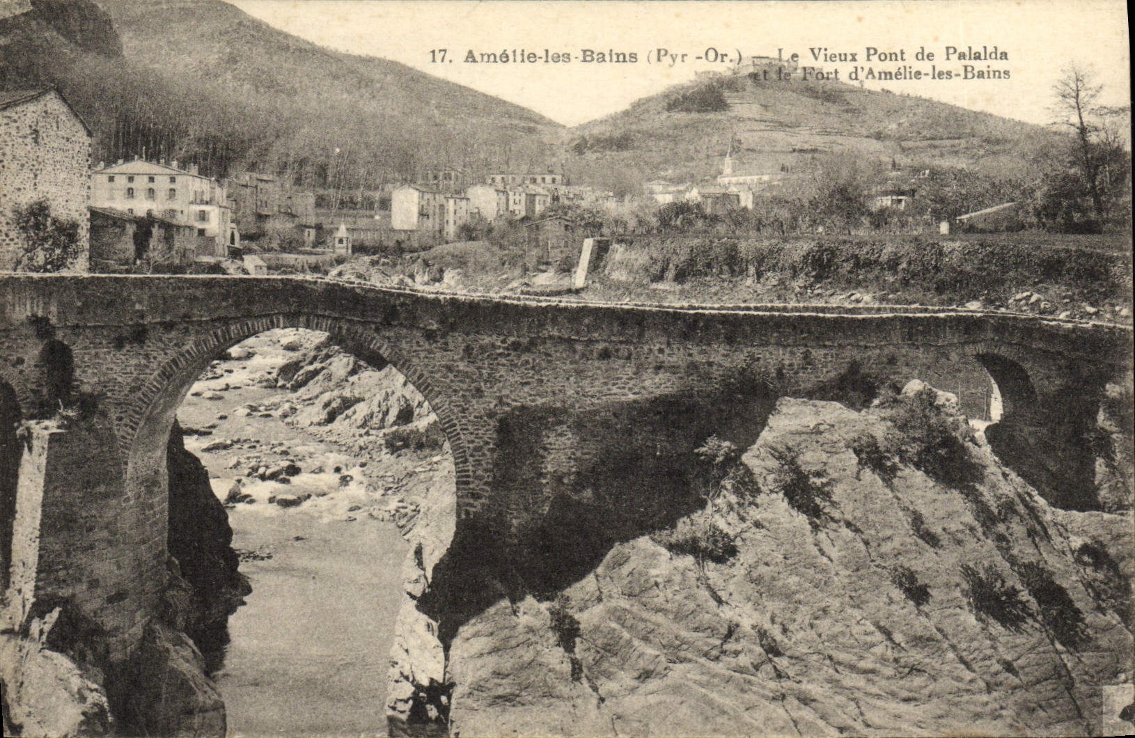 VINTAGE POSTCARD Amelie les Bains the Old Bridge of Palalda and the fort of Amelie les Bains