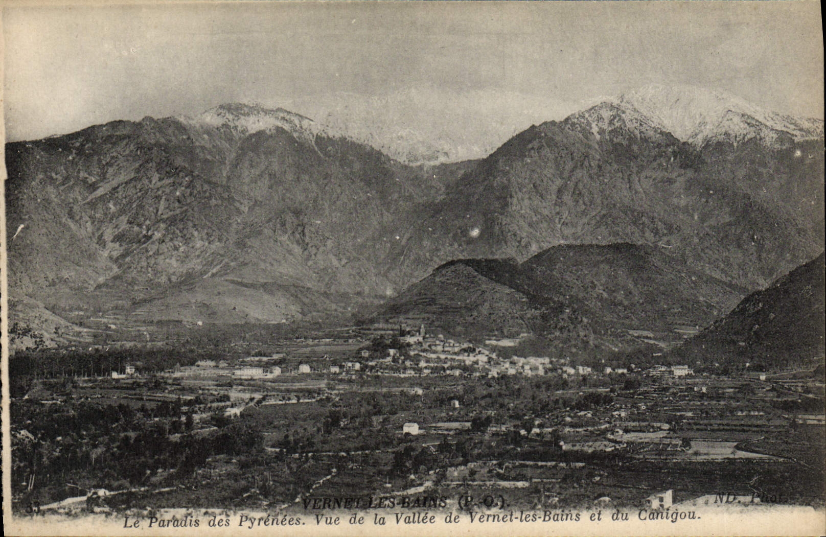 VINTAGE POSTCARD Vernet les Bains Seen of the valley of Vernet les Bains and Canigou