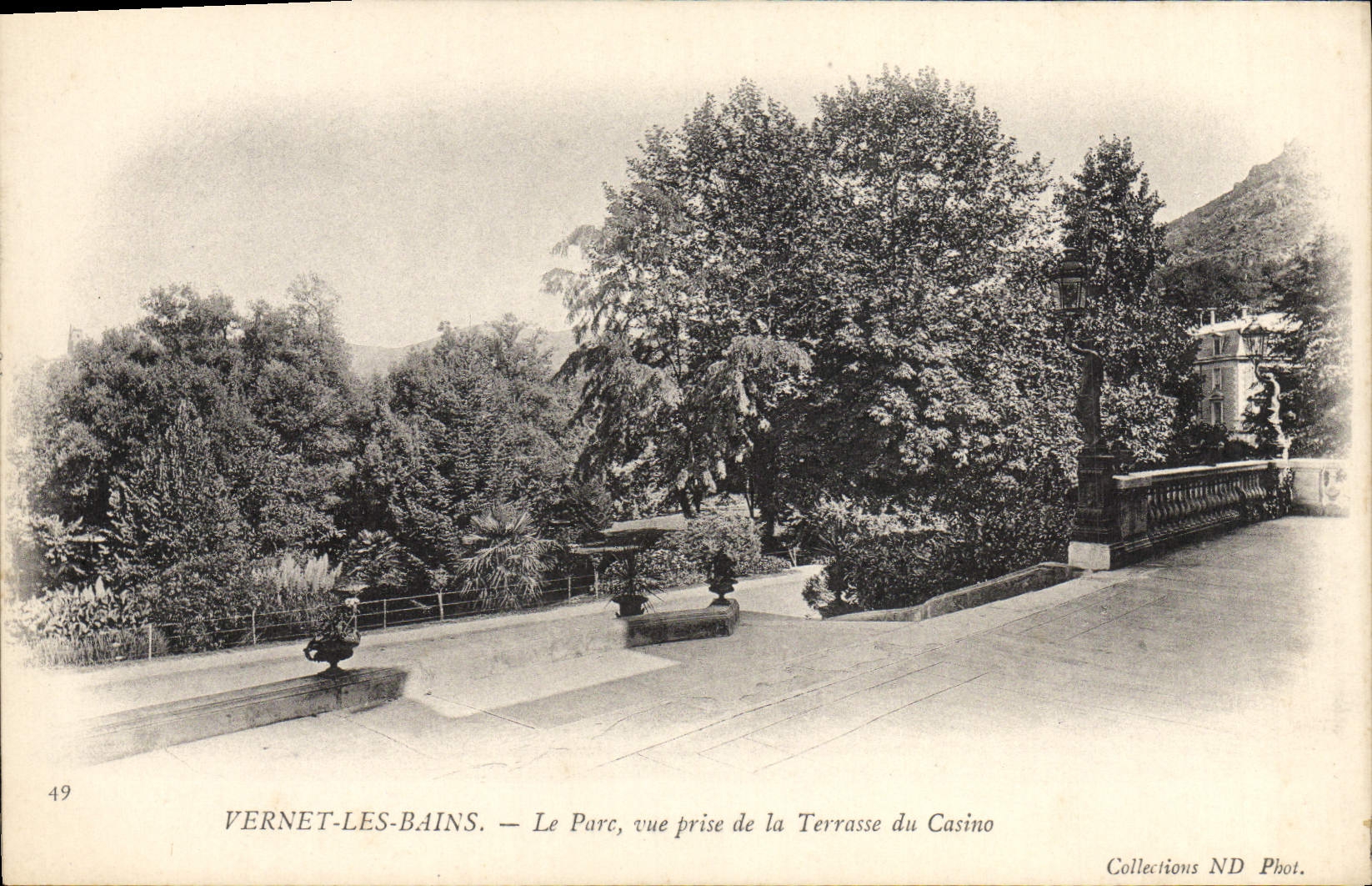 VINTAGE POSTCARD Vernet les Bains the Park seen from of the Terrace of the Casino
