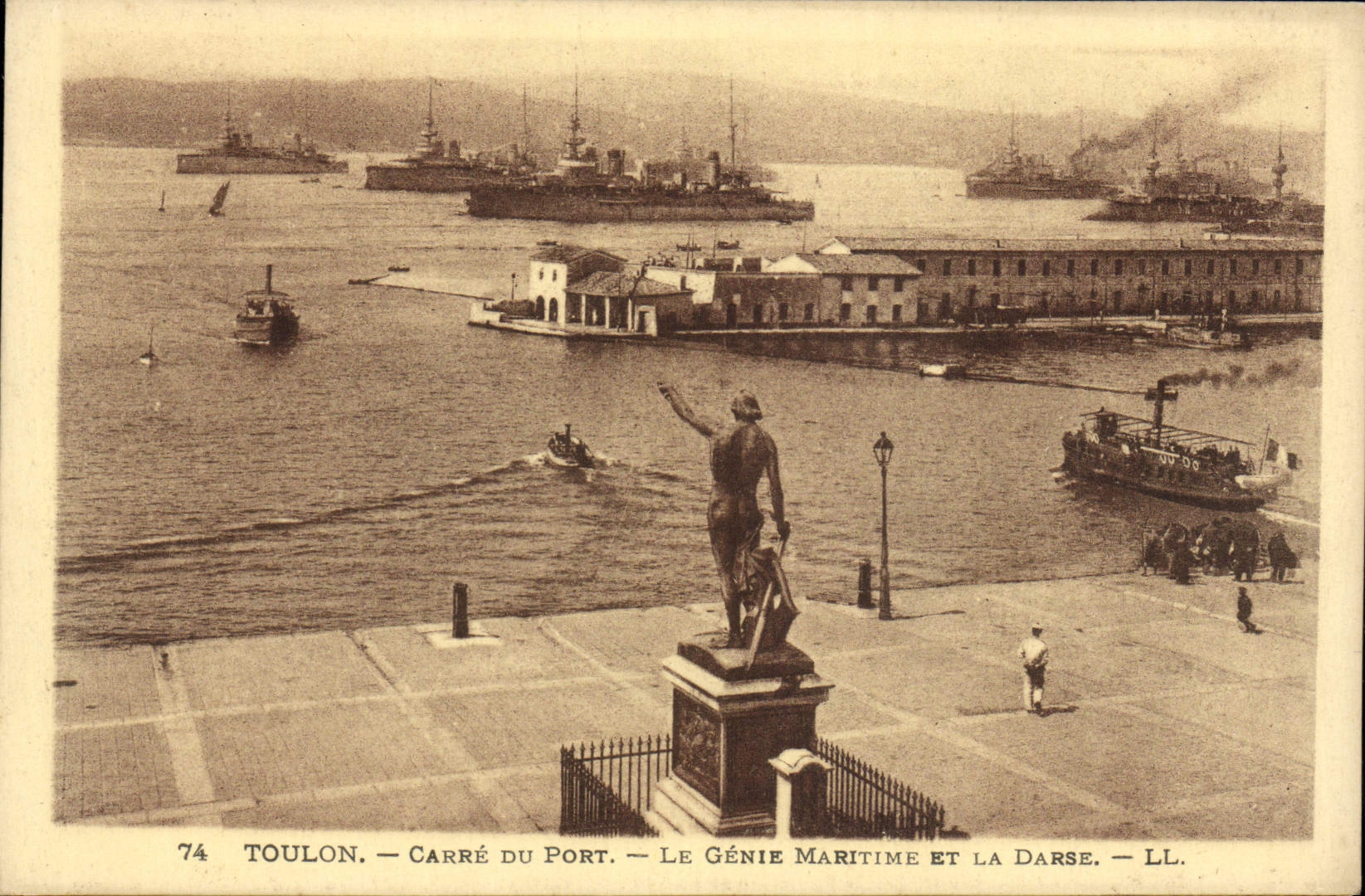 VINTAGE POSTCARD Toulon Squares Port the Marine engineering and the Wet dock Boats