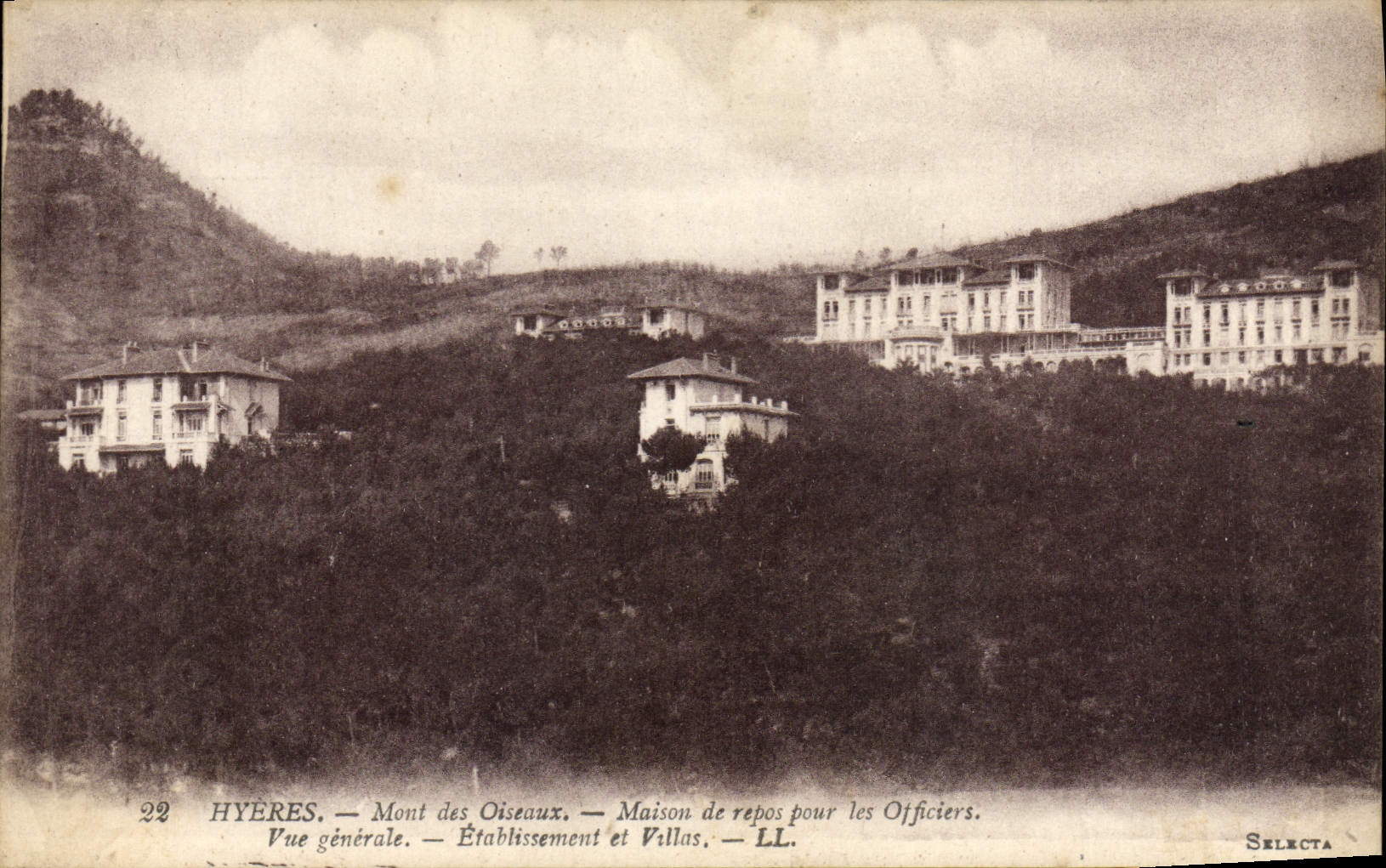 VINTAGE POSTCARD Hyeres Mount of the Birds Convalescent home for the officers View Establishment and villas