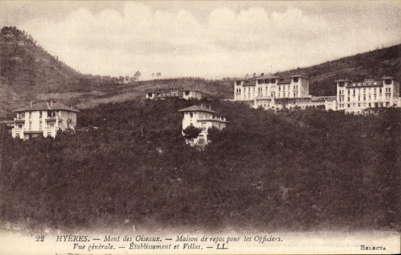 VINTAGE POSTCARD Hyeres Mont of the Birds Company of Help with View Wound Military Convalescent home for the officers
