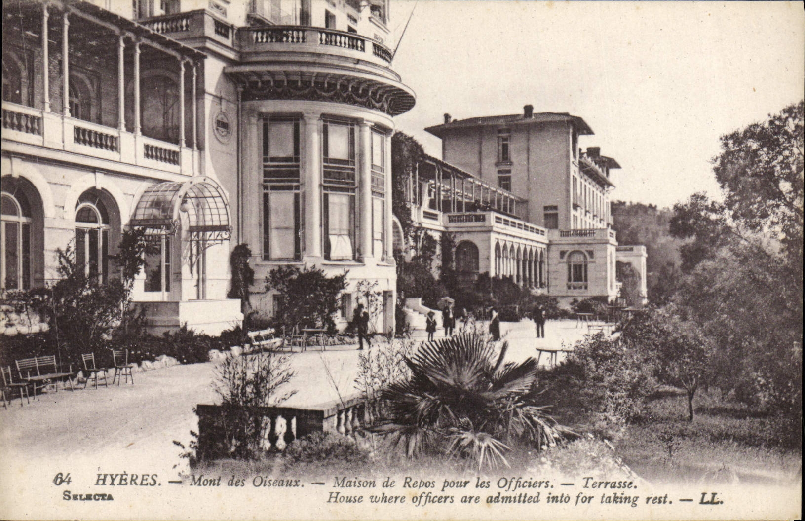 VINTAGE POSTCARD Hyeres Mount of the Birds Convalescent home for officers Militaria Terrace