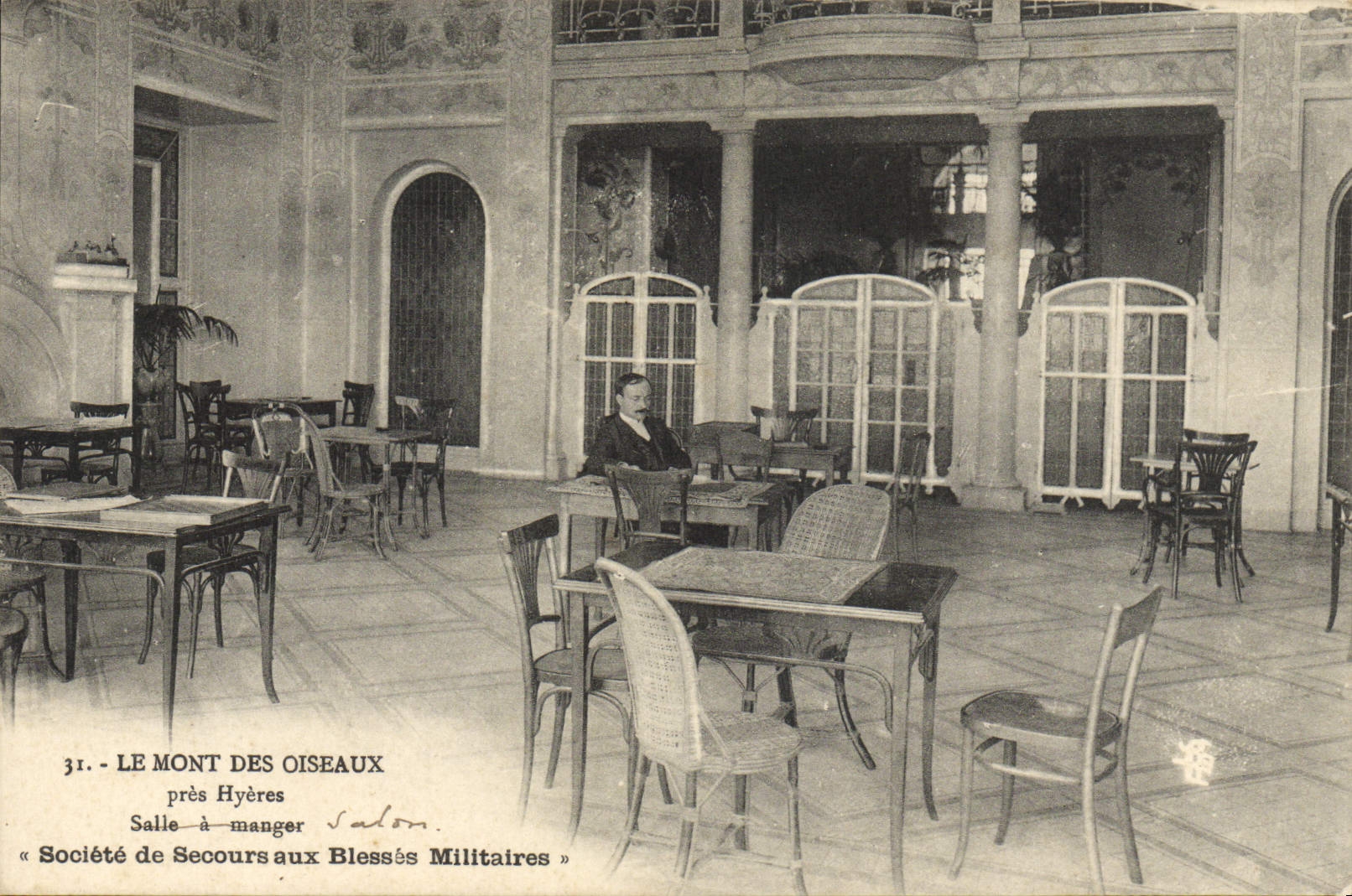 VINTAGE POSTCARD the Mount Of the Birds close Hyeres Dining room Company of Help with Wound Military