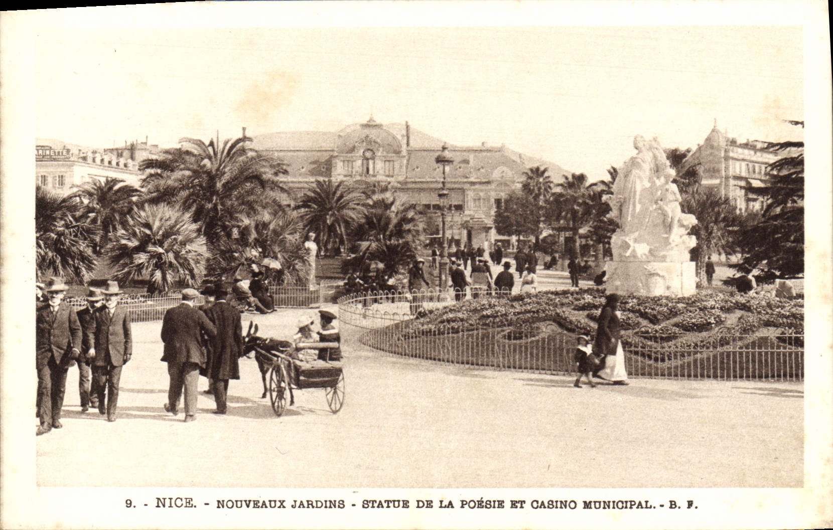 CPA Nice Nouveaux Jardins Statue de la Poesie et Casino Municipal Charette Ane Mule