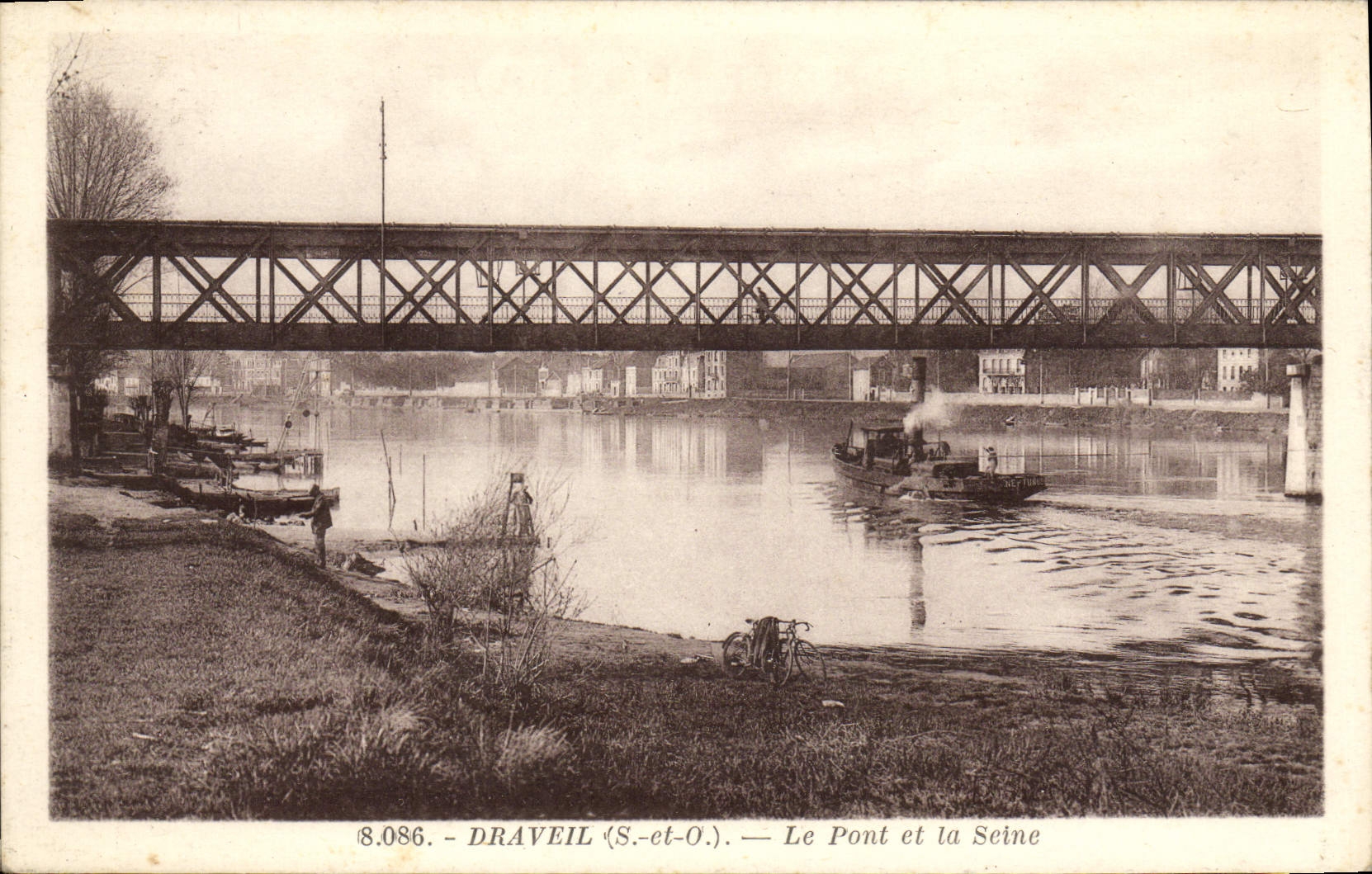 VINTAGE POSTCARD Draveil the Bridge and the Seine Boat