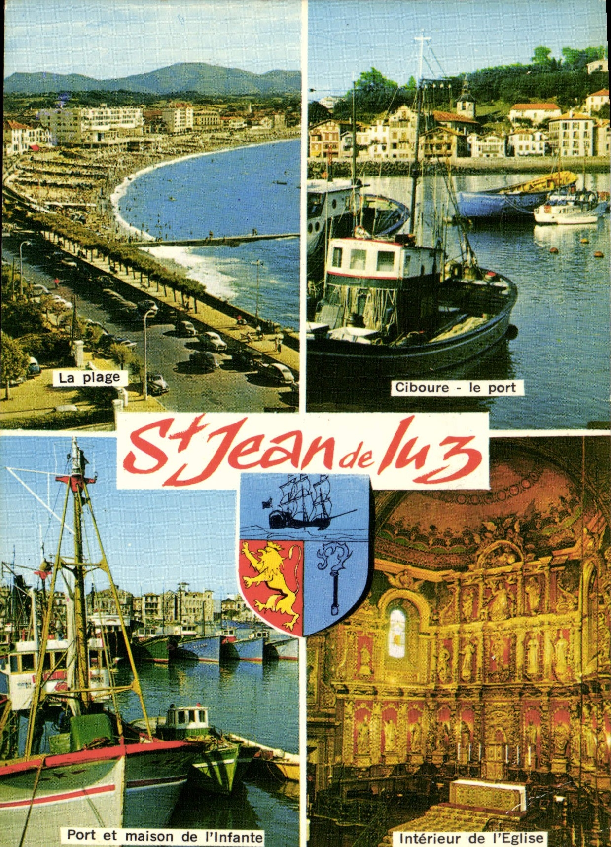 CPM Saint Jean de Luz La plage Port et maison de l'infante Ciboure Le port Interieure de l'eglise Lion