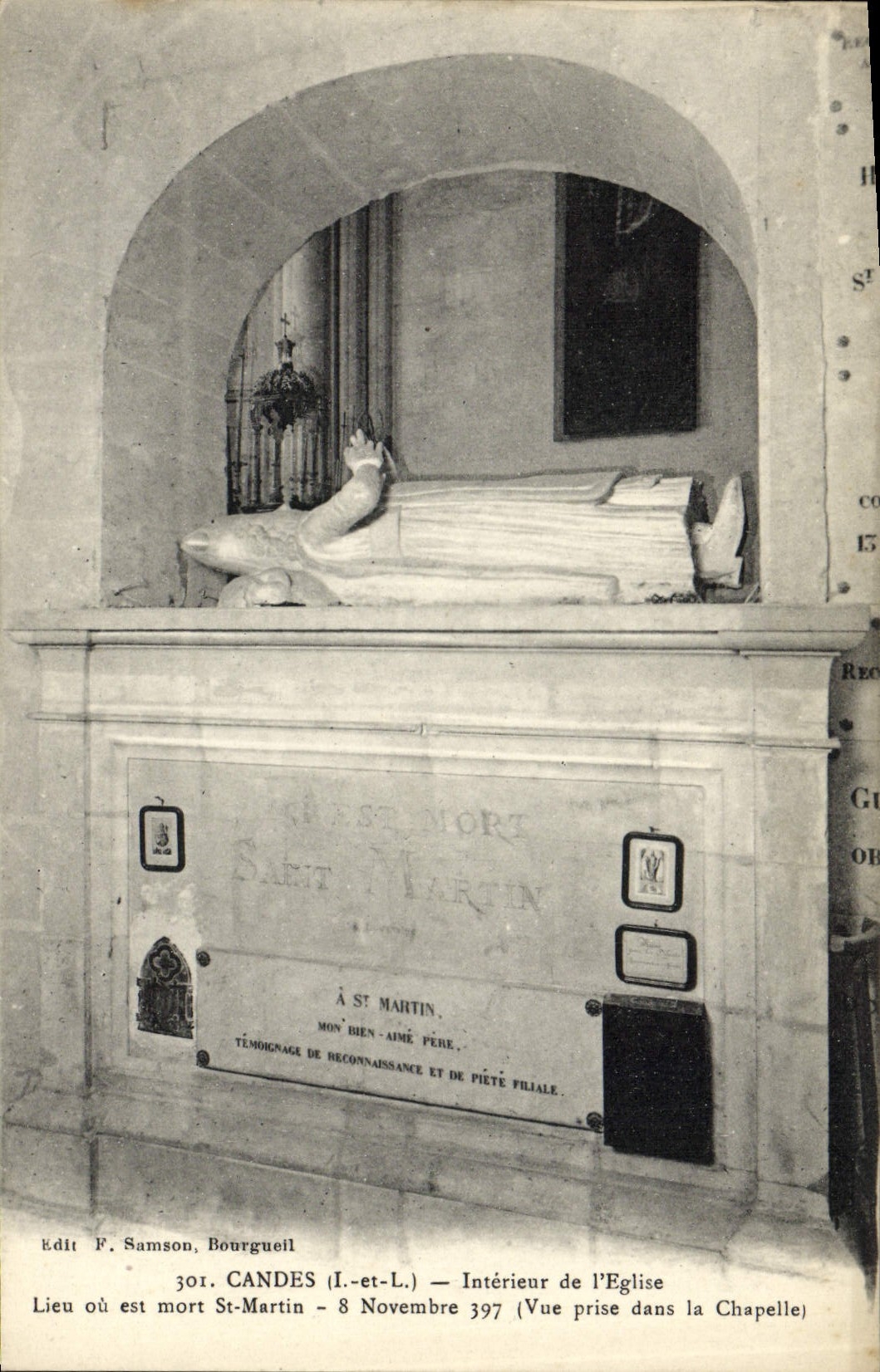 POSTAL Candes interior de la VENDIMIA del lugar de la iglesia o de San Martín muerto