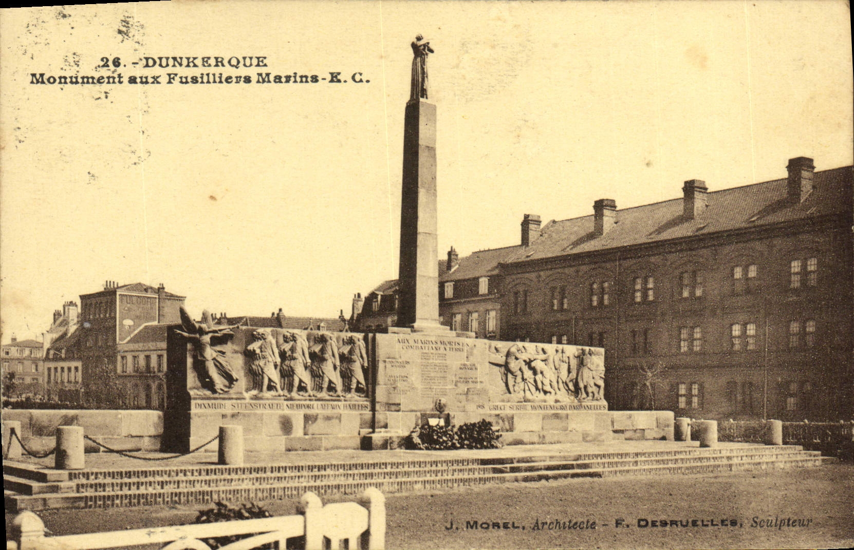VINTAGE POSTCARD Dunkirk Monument With the Marine Fusiliers