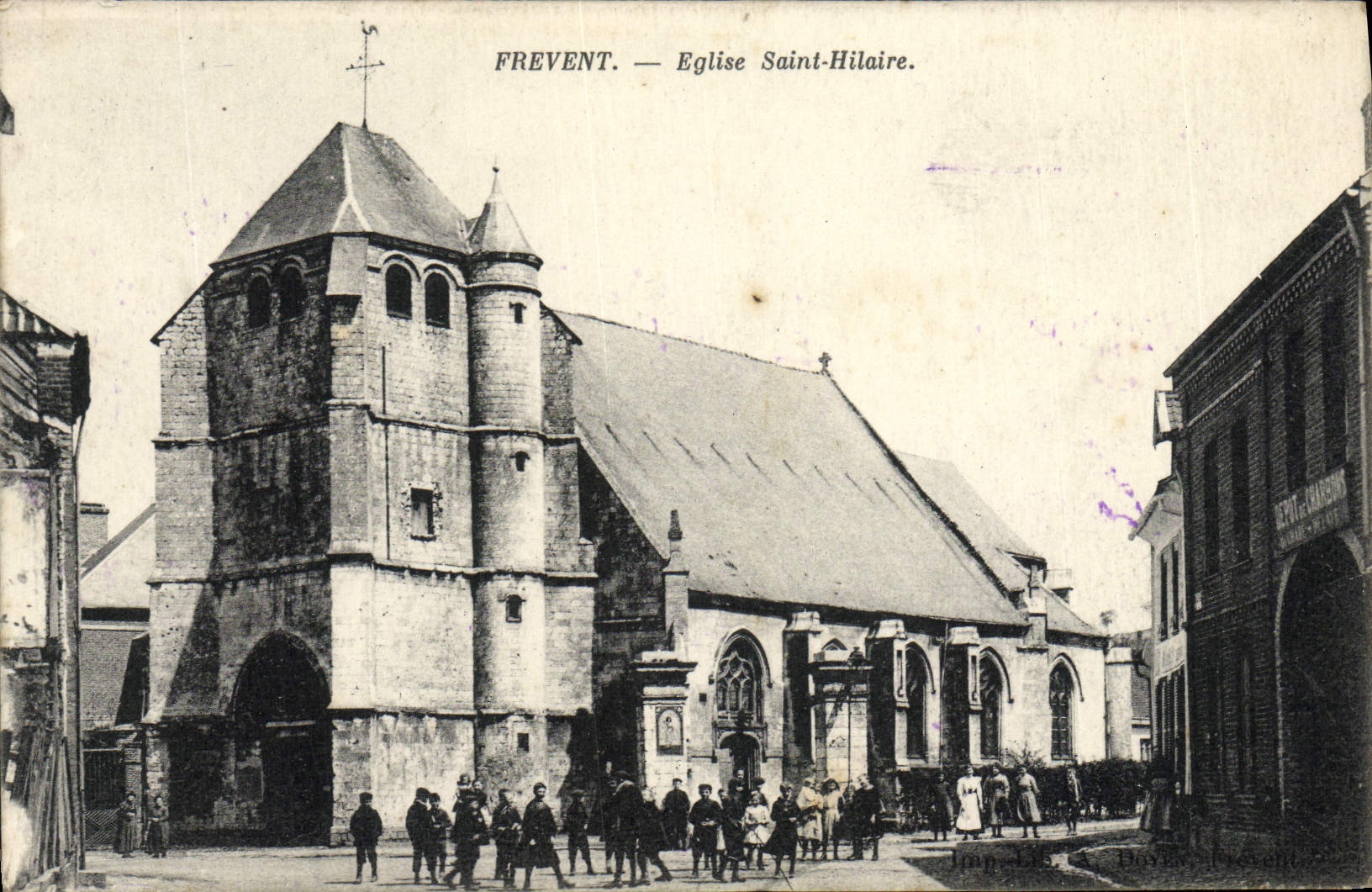 VINTAGE POSTCARD Frevent Church Saint Hilaire Children