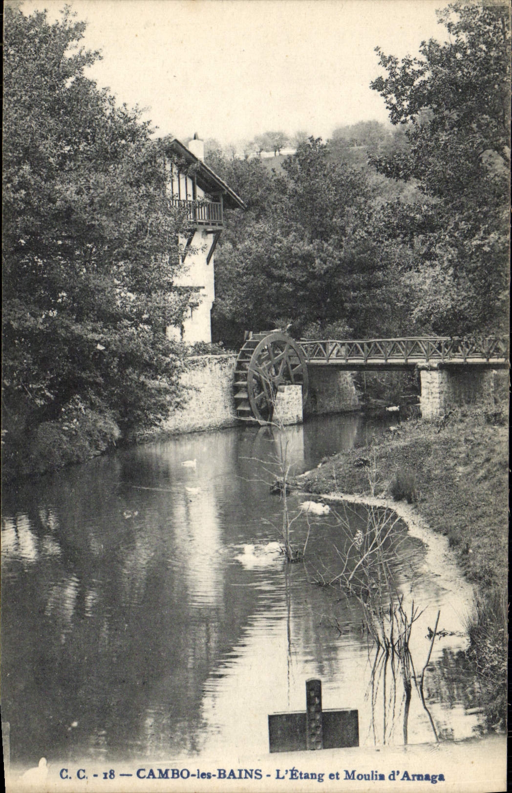 VINTAGE POSTCARD Cambo Les Bains the Pond And Mill D' Arnaga