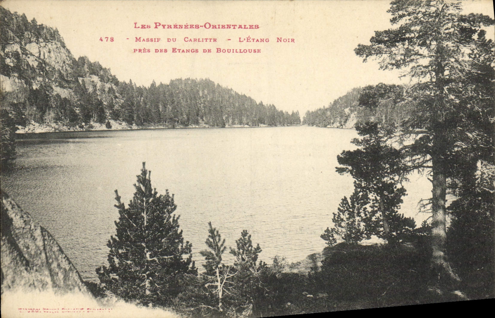 VINTAGE POSTCARD Massive Of Carlitte the black Pond close to the ponds of Bouillouse