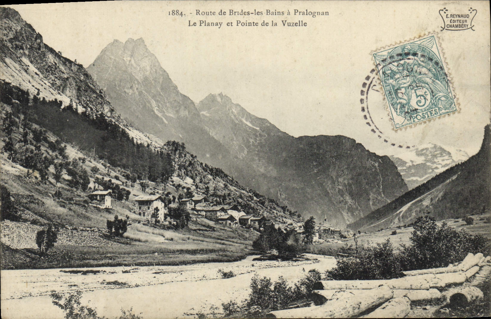 VINTAGE POSTCARD Route Of Supports Les Bains has Pralognan Planay and points of Vuzelle