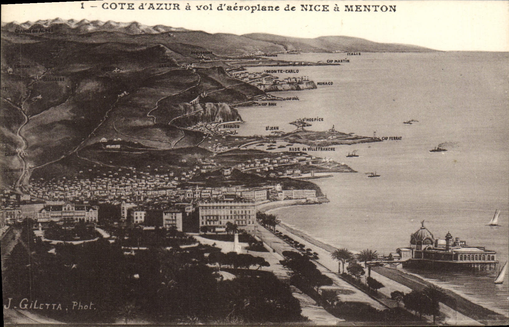CPA Cote d'azur a vol d'aeroplane de Nice a Menton