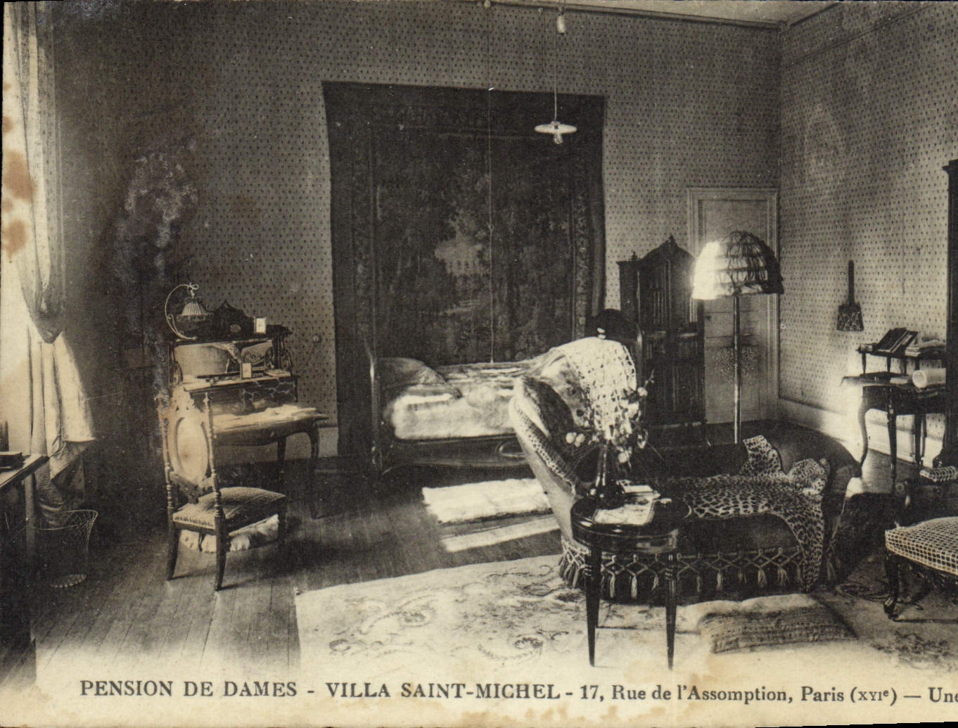 VINTAGE POSTCARD Paris Pension Of Ladies Villa Saint Michel Street of the Assumption a 16th room